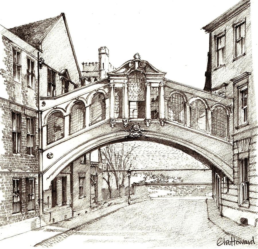 900x871 hertford bridge, bridge of sighs, oxford, england drawing - England Drawing