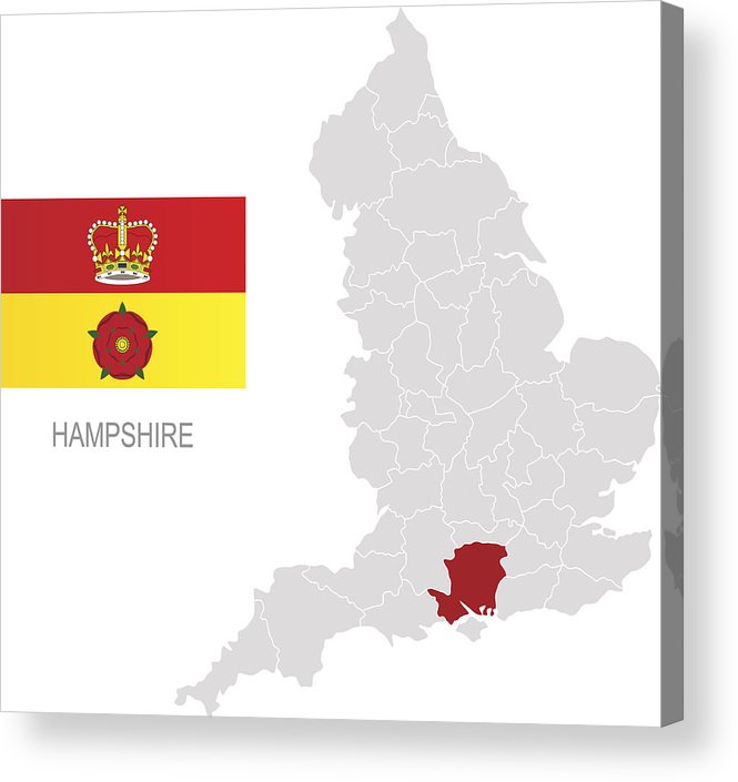 665x705 flag of hampshire and location on england map acrylic print - England Map Drawing