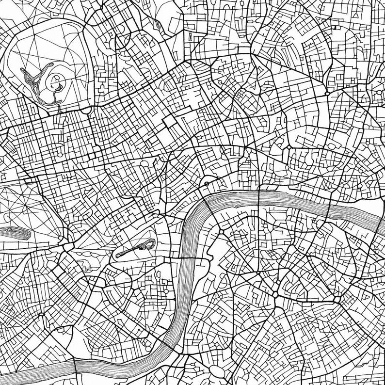 794x794 london map street map england uk city map drawing black and etsy - England Map Drawing