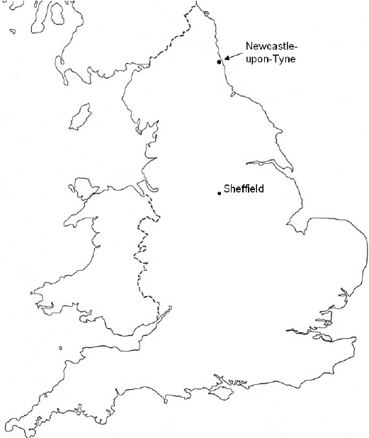 521x618 Outline Map Of England, Showing The Locations Of Newcastle - England Map Drawing