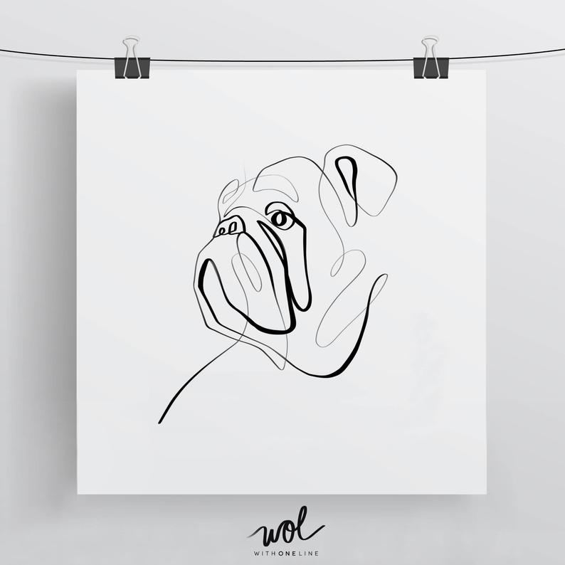 794x794 english bulldog art bulldog print dog art one line drawing etsy - English Bulldog Drawing
