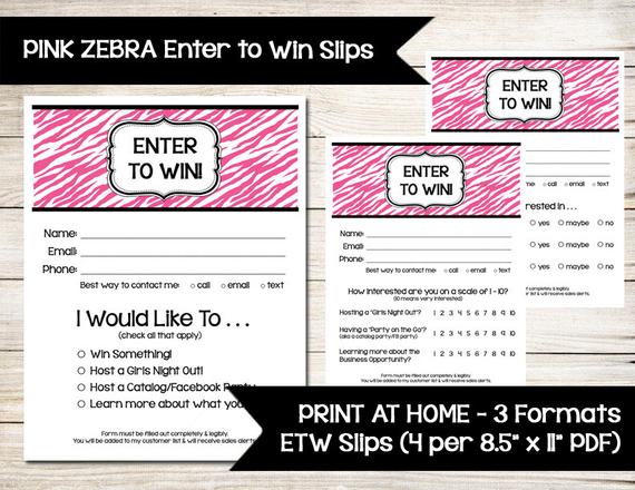 570x440 pink zebra enter to win sign door prize drawing slip etsy - Enter To Win Drawing