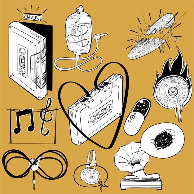 626x626 hand drawing illustration set of music entertainment vector free - Entertainment Drawing