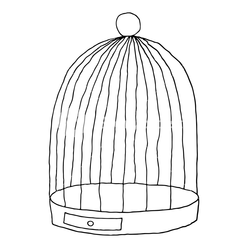 1000x1000 Black Birds Cage Isolated On White Background Sketch Drawing Was - Eps Drawing