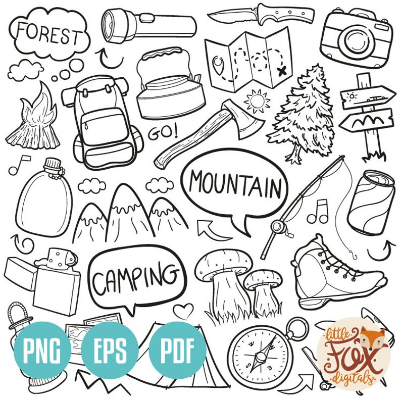 794x794 Vector Mountain Day Forest Family Friends Holidays Doodle Etsy - Eps Drawing