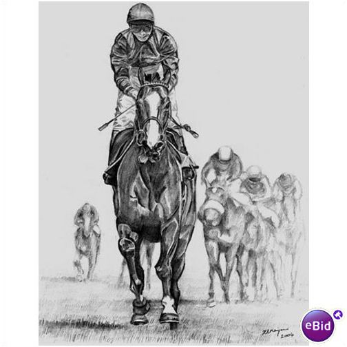 504x504 pro artist pencil drawing horse racing shergar on ebid - Equestrian Drawings