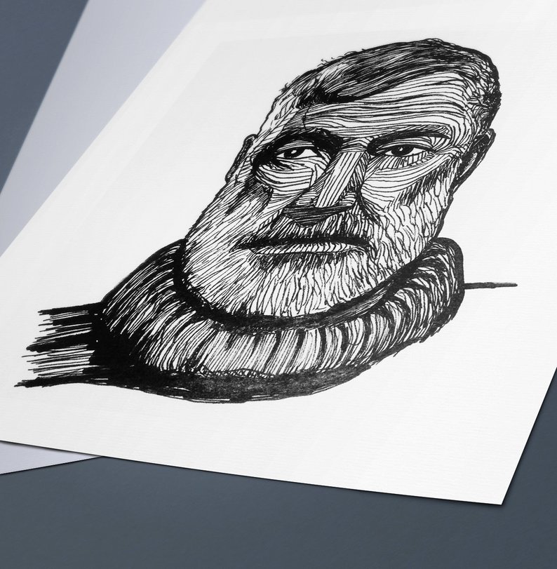 794x811 Ernest Hemingway Line Drawing Portrait Print Etsy - Ernest Hemingway Drawing