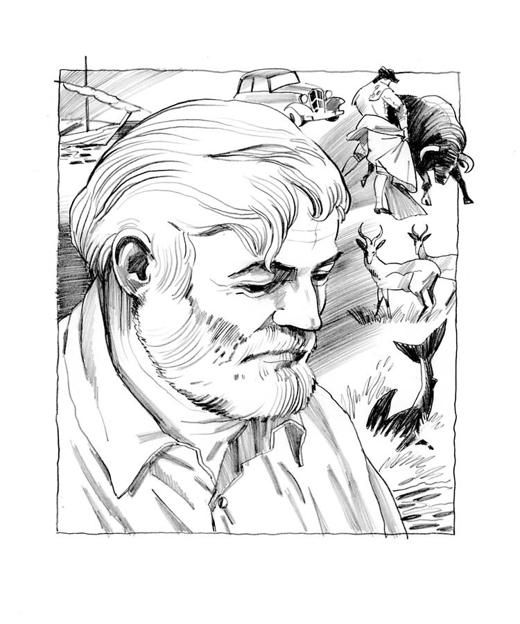 750x900 Ernest Hemingway Portrait Drawing - Ernest Hemingway Drawing