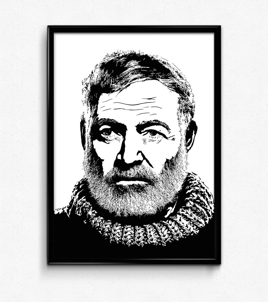 900x1016 Ernest Hemingway Poster - Ernest Hemingway Drawing
