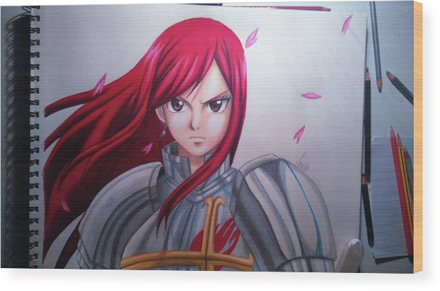634x420 Erza Scarlet Drawing Wood Print - Erza Drawing