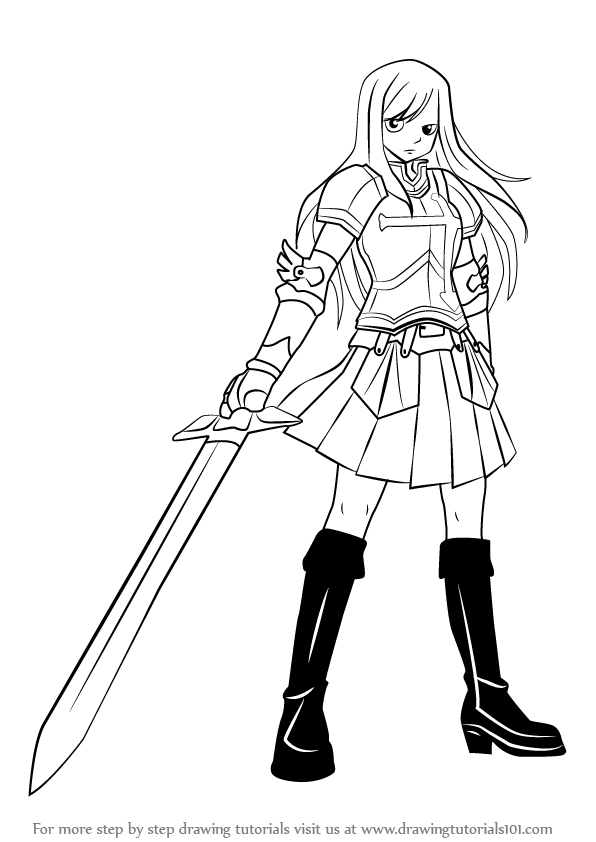 596x842 Learn How To Draw Erza Scarlet From Fairy Tail - Erza Drawing