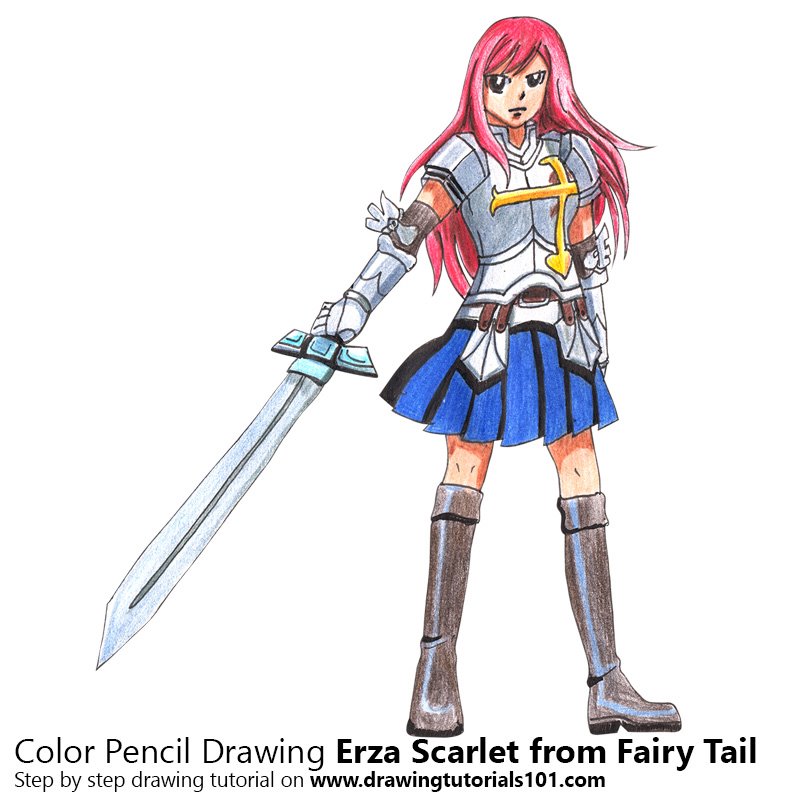 800x800 Erza Scarlet From Fairy Tail Colored Pencils - Erza Scarlet Drawing