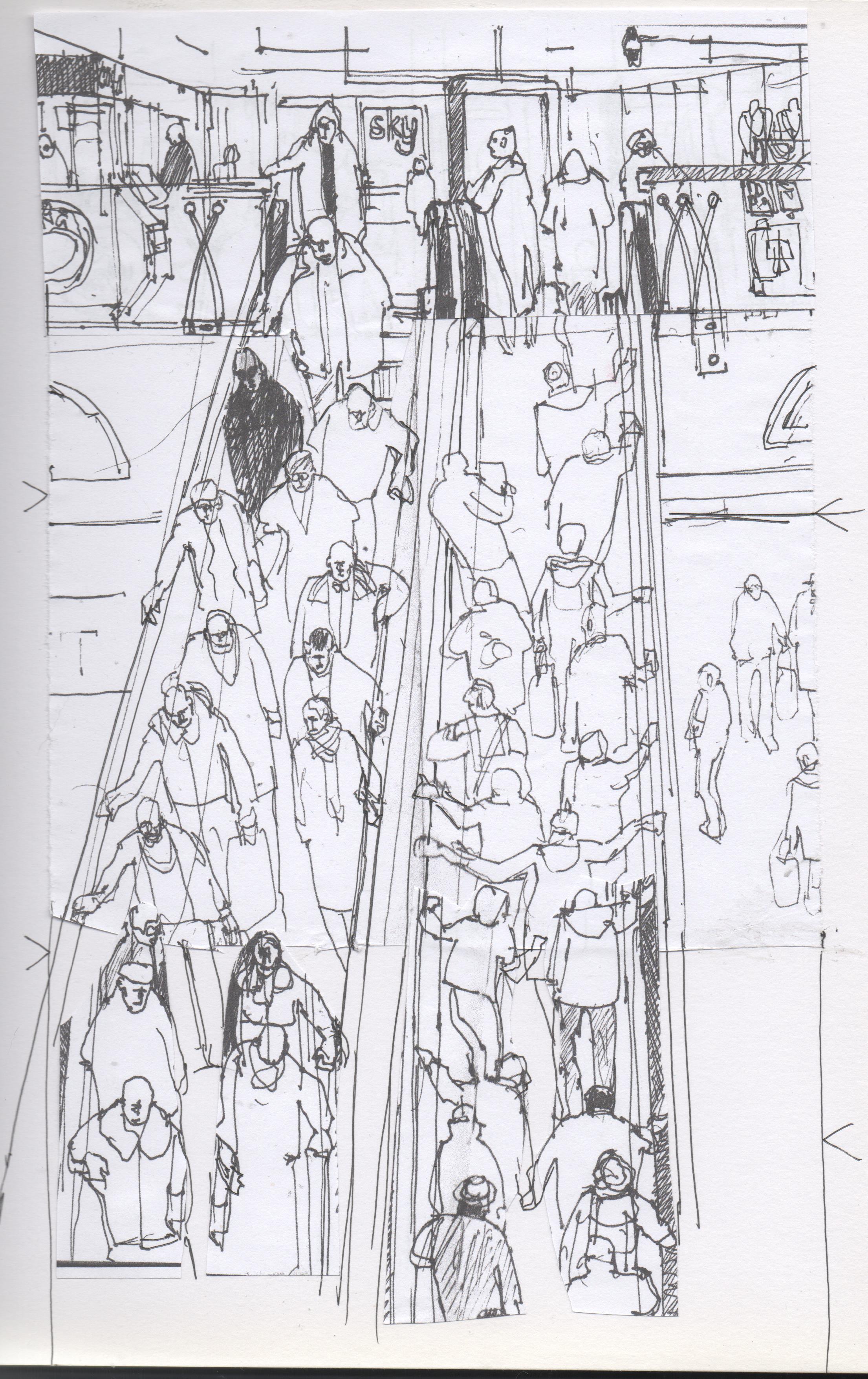2210x3510 a drawing a day escalator development collage - Escalator Drawing