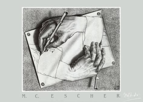 473x338 Drawing Hands Posters - Escher Hands Drawing Each Other