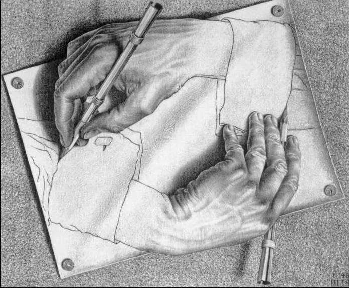 696x575 M C Escher Infinite Hands Drawing Each Other I Love - Escher Hands Drawing Each Other