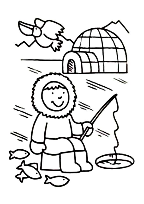 600x848 eskimo fishing coloring pages - Eskimo Drawing
