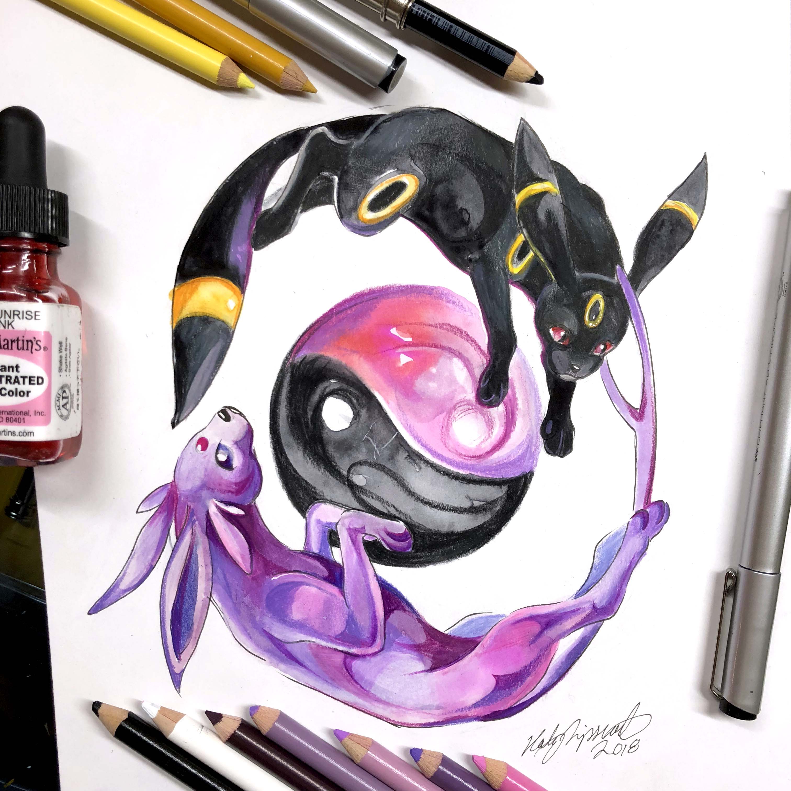 3024x3024 Umbreon And Espeon Original Drawing Katy Lipscomb Online - Espeon Drawing