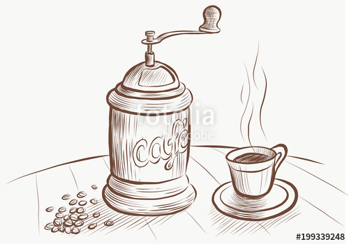 500x350 Coffee Mill And Espresso Cup Draw, Illustration Stock Image - Espresso Drawing