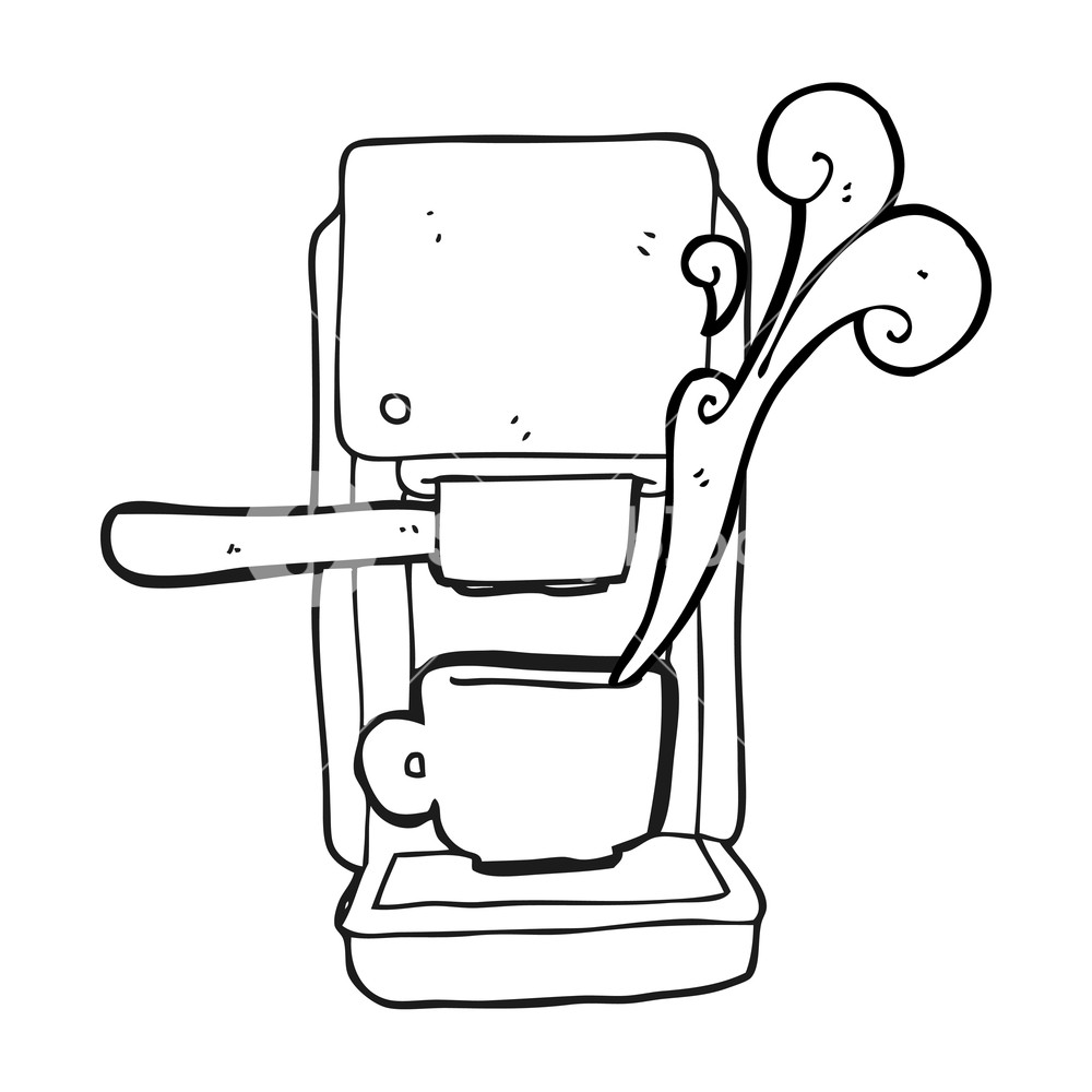 1000x1000 Freehand Drawn Black And White Cartoon Espresso Maker Royalty Free - Espresso Drawing