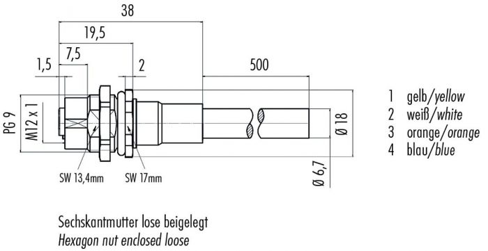 700x361 Female Panel Mount Connector, Pg Screwed From Front - Ethernet Drawing