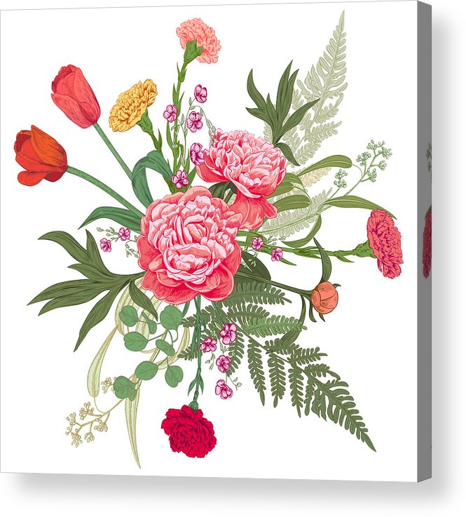 665x737 bouquet of red, pink, yellow flowers and greenery carnation - Eucalyptus Drawing