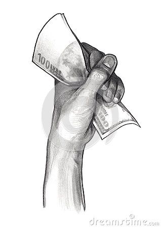 318x450 pencil drawing hand with money, dollars and euros, sketch pencil - Euro Drawing