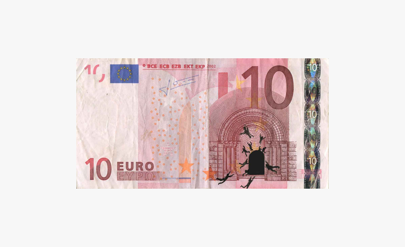 818x500 hacked euro banknotes depict economic and social instability - Euro Drawing