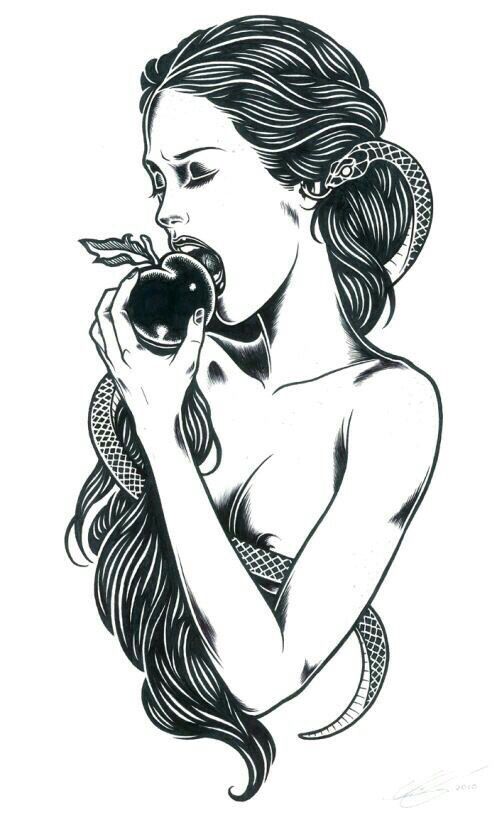497x815 girl biting a apple snake drawing art art drawings apple - Eve Drawing