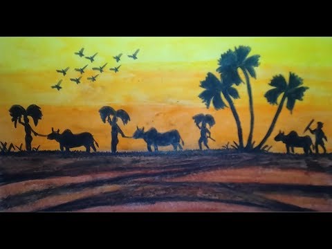 480x360 How To Draw Scenery Of Village Evening Easy Drawing - Evening Drawing