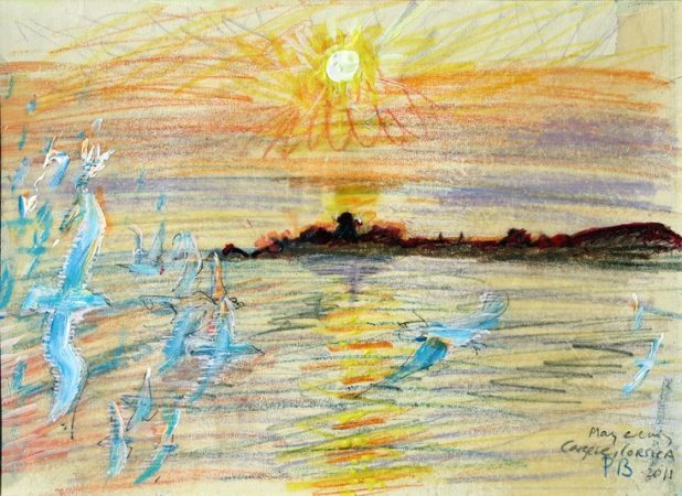 618x450 May Evening With Gulls, Drawing - Evening Drawing