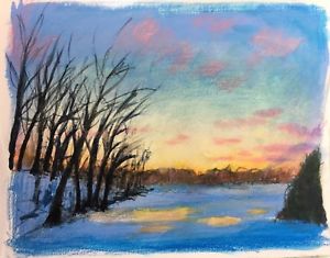 300x235 Winter Evening Original Drawing Mixed Media Watercolor Pencil - Evening Drawing