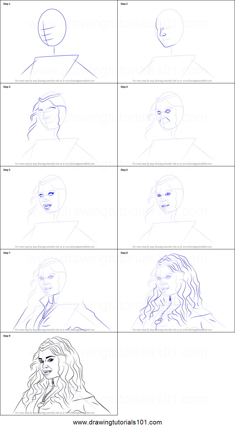 751x1376 How To Draw Evie From Descendants Printable Step - Evie Descendants Drawing