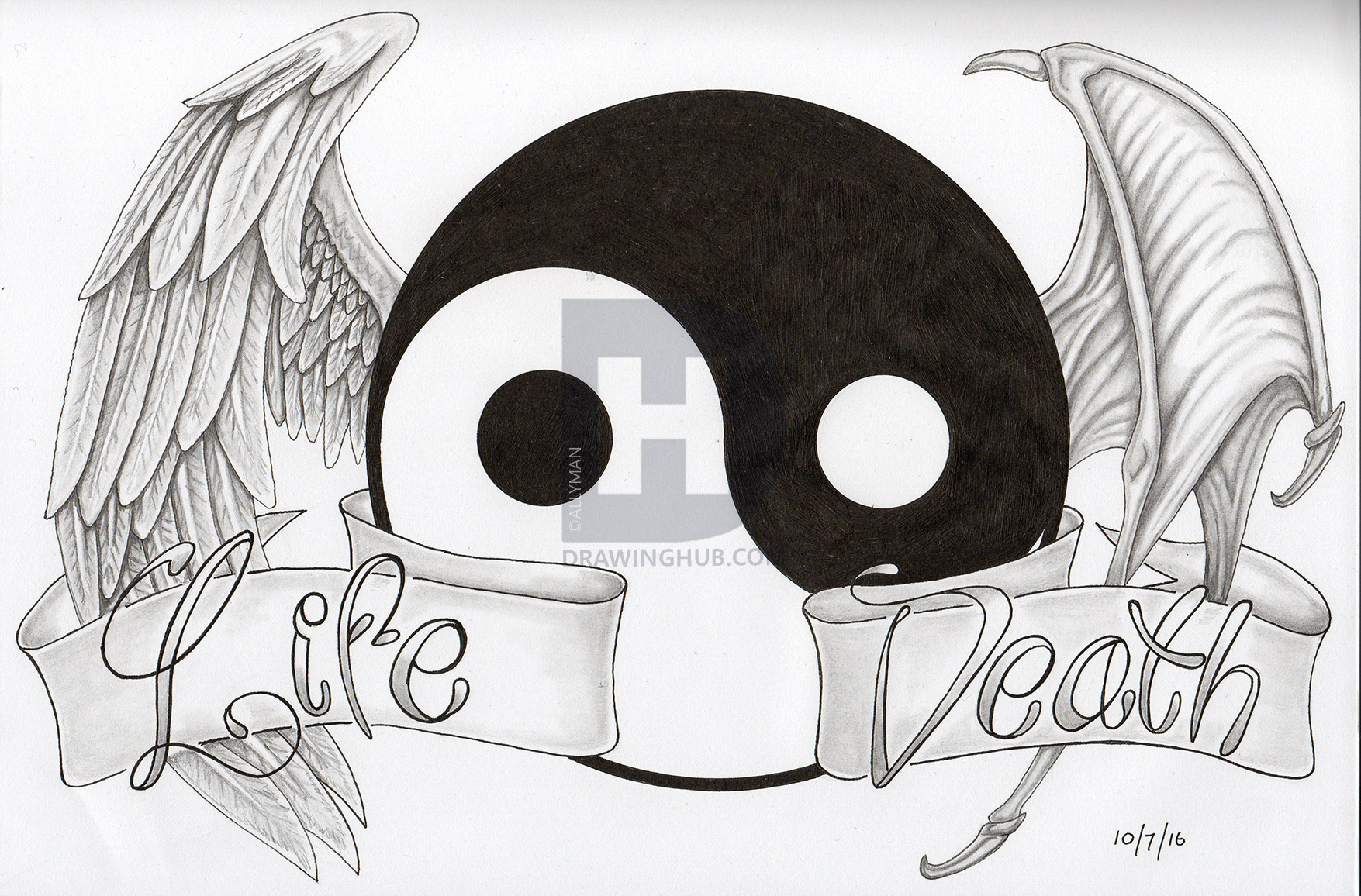1755x1156 Life And Death Yin Yang Good And Evil Angel Wings Demon Wings - Evil Angel Drawing
