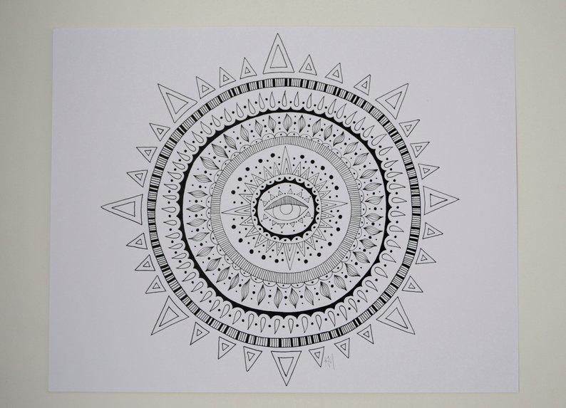 794x573 Original Evil Eye Mandala Drawing Etsy - Evil Eye Drawing