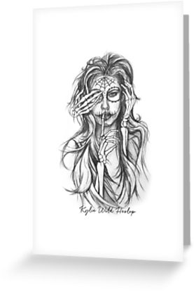 277x415 hear, see, speak no evil girl and skeleton greeting cards - Evil Girl Drawing