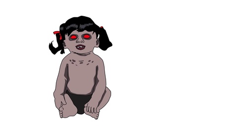 480x270 Animated Drawing Of Evil Baby Girl Monster With Red Eyes And Razor - Evil Girl Drawing