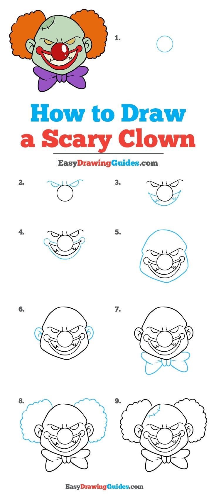 736x1696 How To Draw A Scary Clown - Evil Joker Drawing