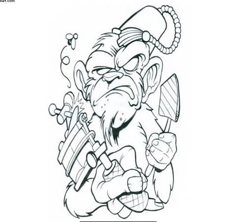 471x452 Uncolored Evil Monkey Tattoo Sample Tattoo Ideas - Evil Monkey Drawing