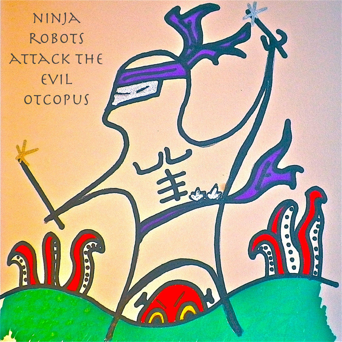 1200x1200 Ninja Robots Attack The Evil Octopus Wesley Slover - Evil Octopus Drawing