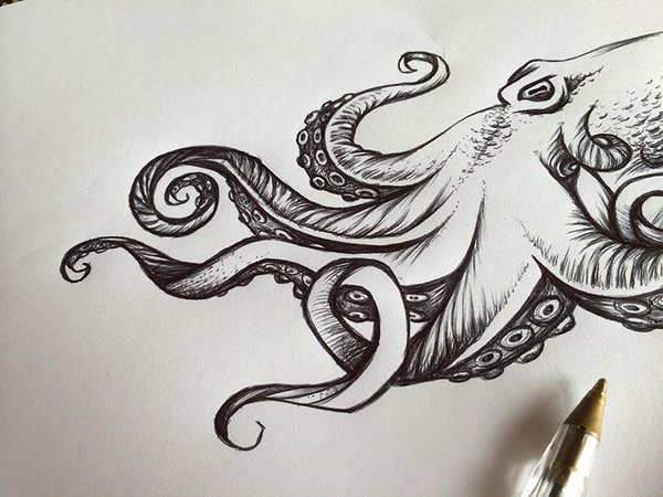 600x450 Sarah Defriend On Twitter Working On An Octopus Tattoo Design - Evil Octopus Drawing