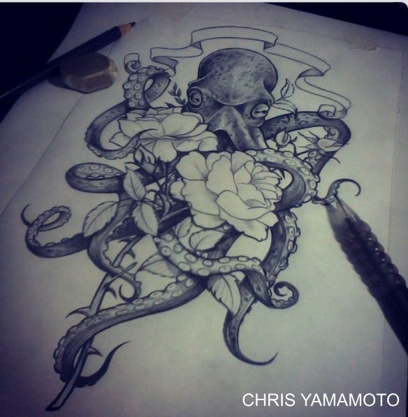 584x597 The Face Shouldn't Look So Evil!! Love Art Tattoos, Octopus - Evil Octopus Drawing
