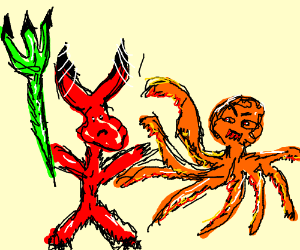 300x250 satan chasing evil octopus - Evil Octopus Drawing