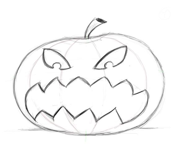 600x500 Drawing Pumpkin Faces - Evil Pumpkin Drawing