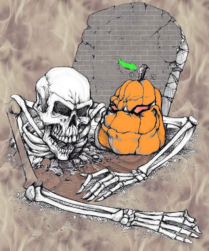666x800 Skelton And Evil Pumpkin - Evil Pumpkin Drawing