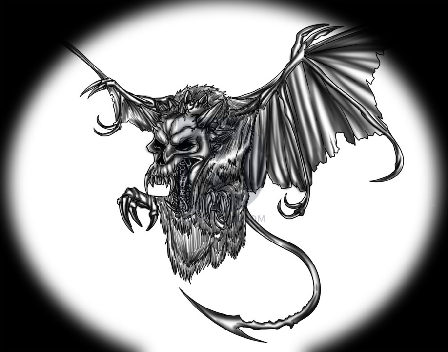 918x720 How To Draw An Evil Skull, Step - Evil Skull Drawing