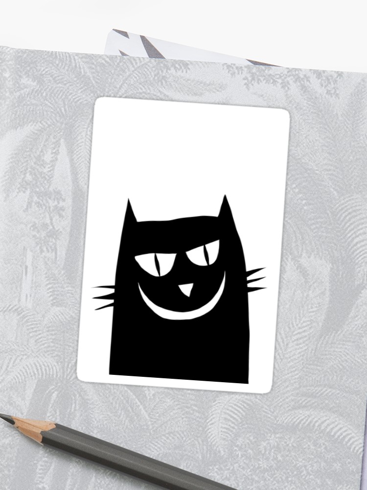 750x1000 Evil Smiling Black Cat Drawing Sticker - Evil Smile Drawing