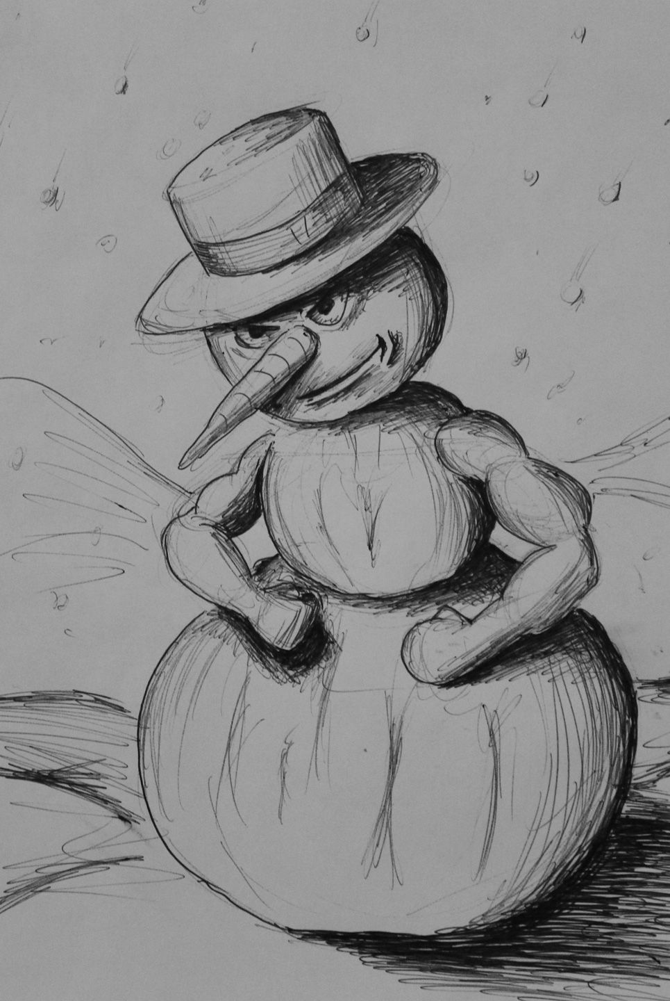965x1440 Evil Snowman Black And White Art Graphite Sketch Drawing - Evil Snowman Drawing
