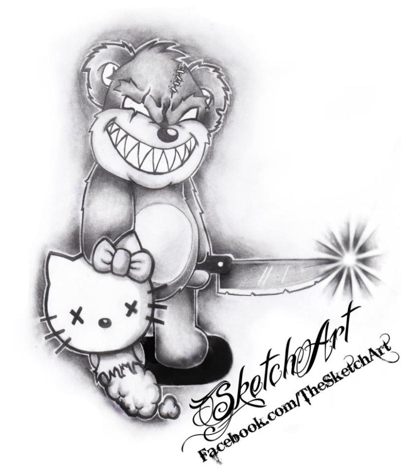 Sketch Art Of Evil Teddy Bear Tattoo - Evil Teddy Bear Drawing. 