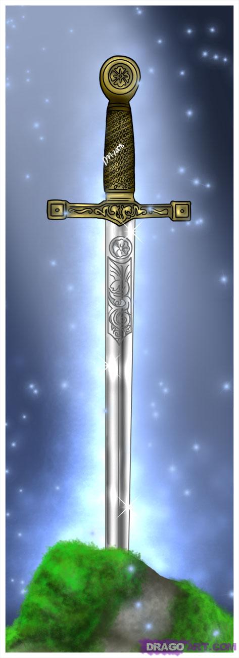 473x1300 How To Draw Excalibur, Sword In The Stone, Step - Excalibur Drawing