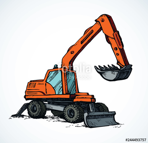 500x483 excavator drawing isolated on white background stock image - Excavator Drawing